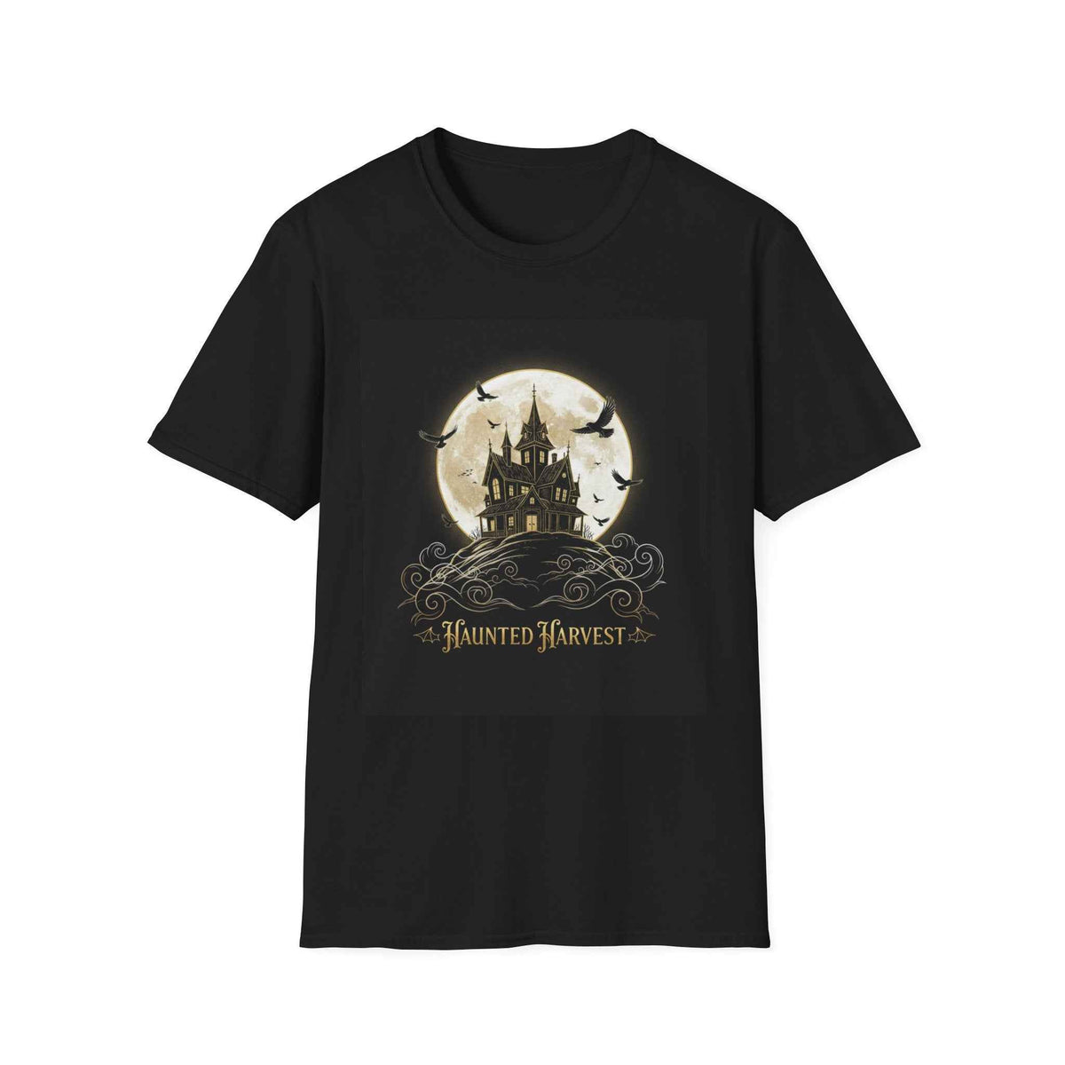 Haunted Harvest T-Shirt — Spooky Castle Moon Halloween Tee