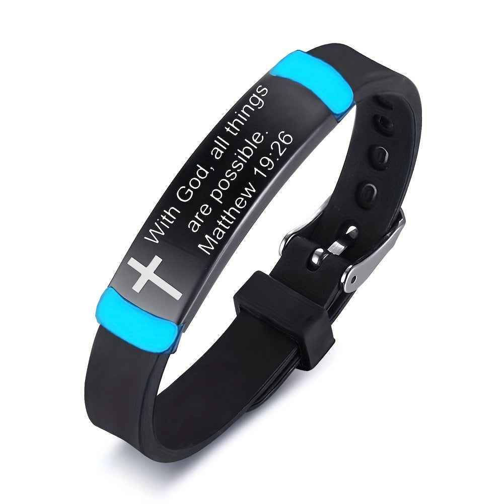 Luminous Blue Inspirational Words Cross Prayer Bracelet