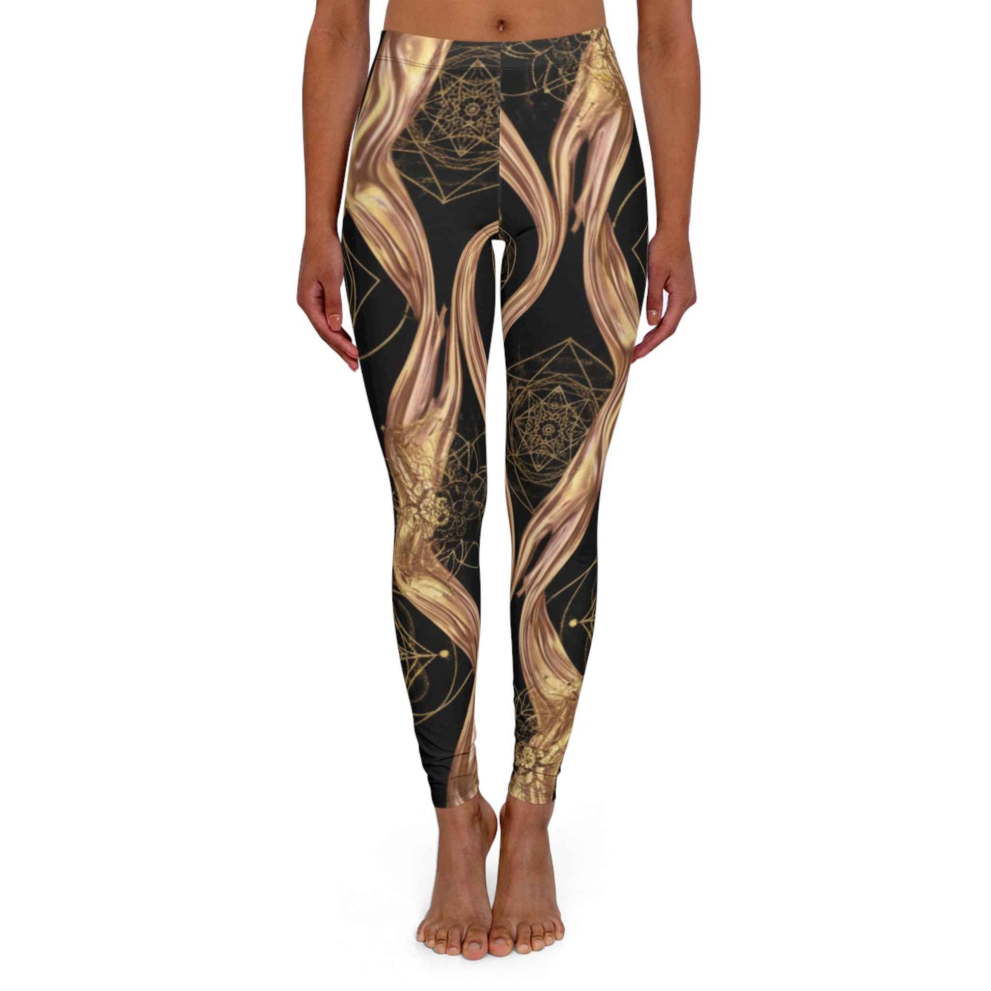 Gold Swirl Pattern Leggings — Women's Elegant All-Over Print Yoga Leggings