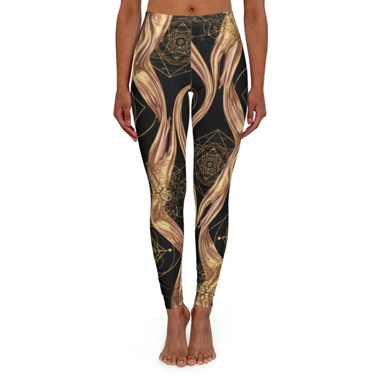 Gold Swirl Pattern Leggings — Women's Elegant All-Over Print Yoga Leggings