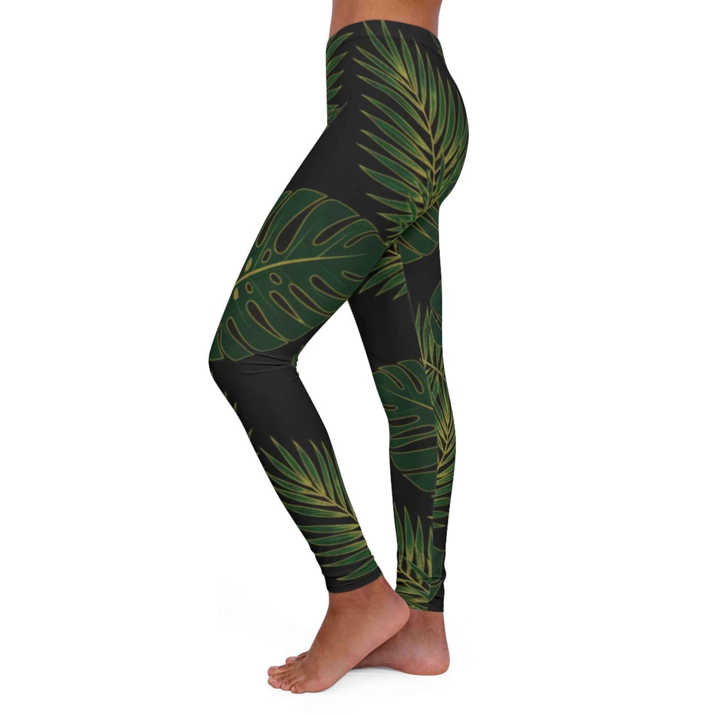 Tropical Leaf Leggings — Green Monstera & Palm All-Over Print