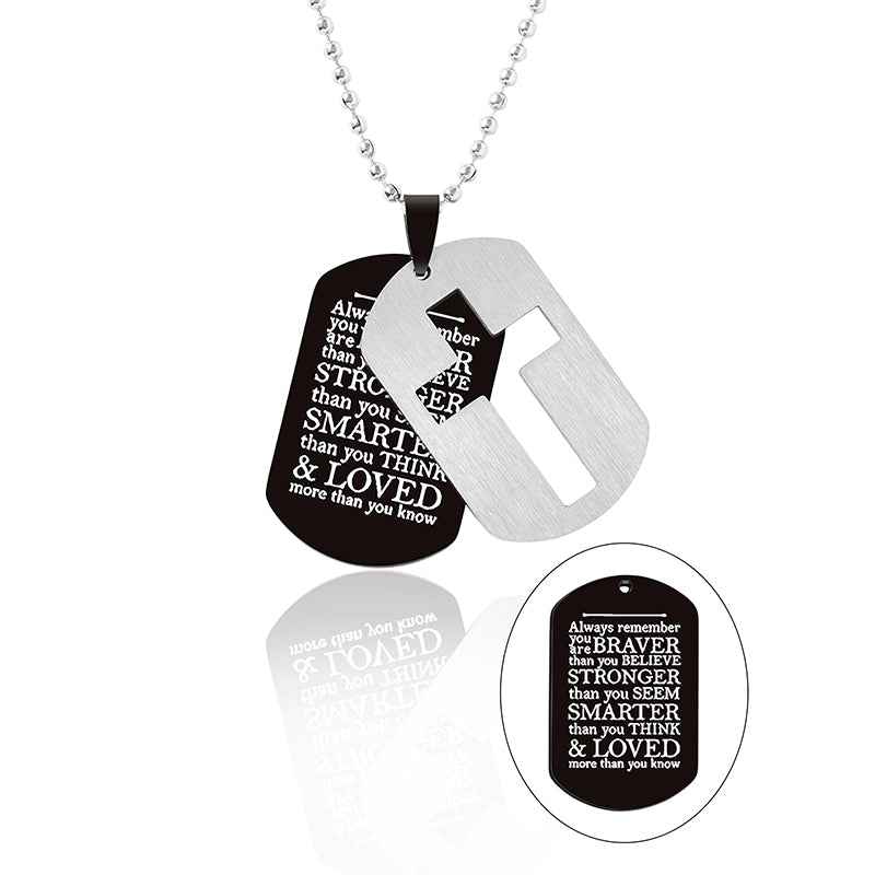 New Cross Double Necklace Stainless Steel Inspirational Letters Pendant Necklace