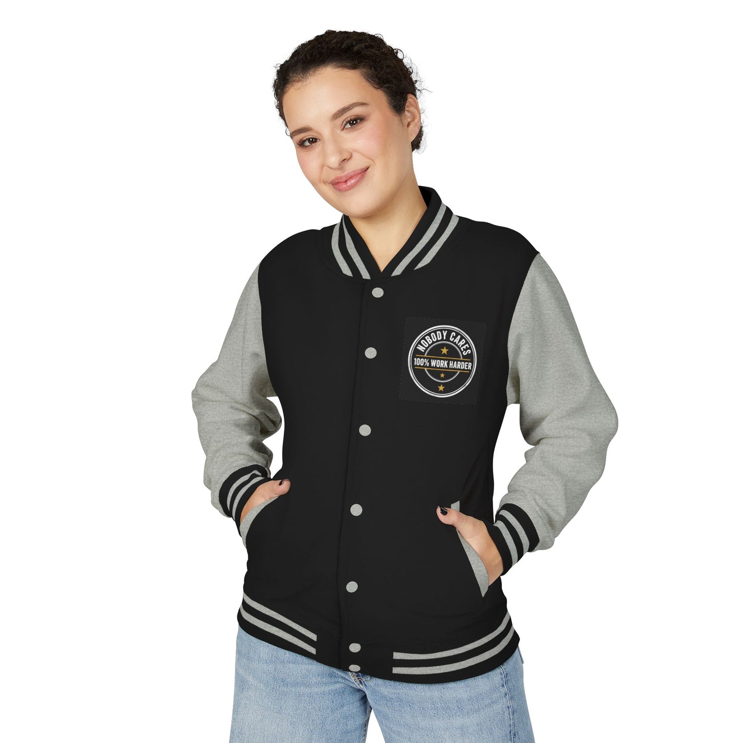 Letterman Jacket — "Nobody Cares, 100% Work Harder" Motivational Varsity Coat