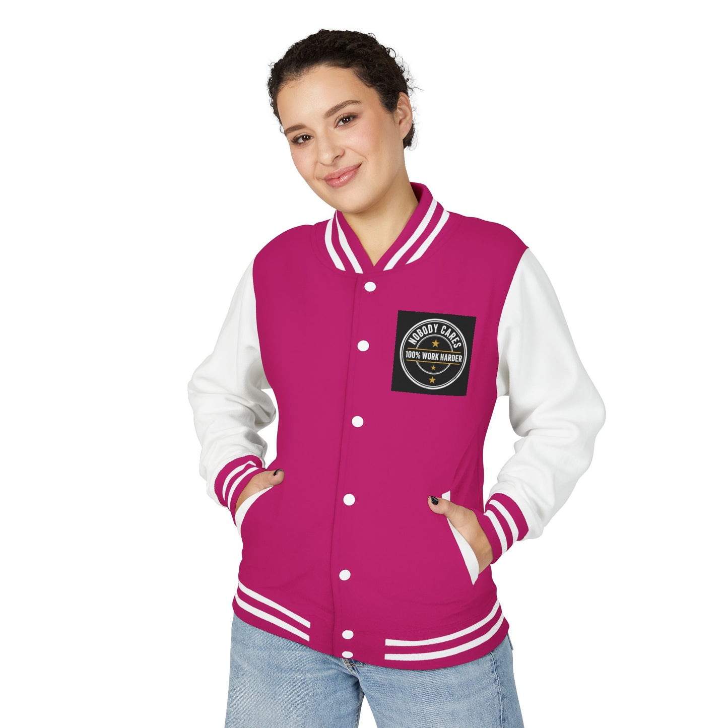 Letterman Jacket — "Nobody Cares, 100% Work Harder" Motivational Varsity Coat