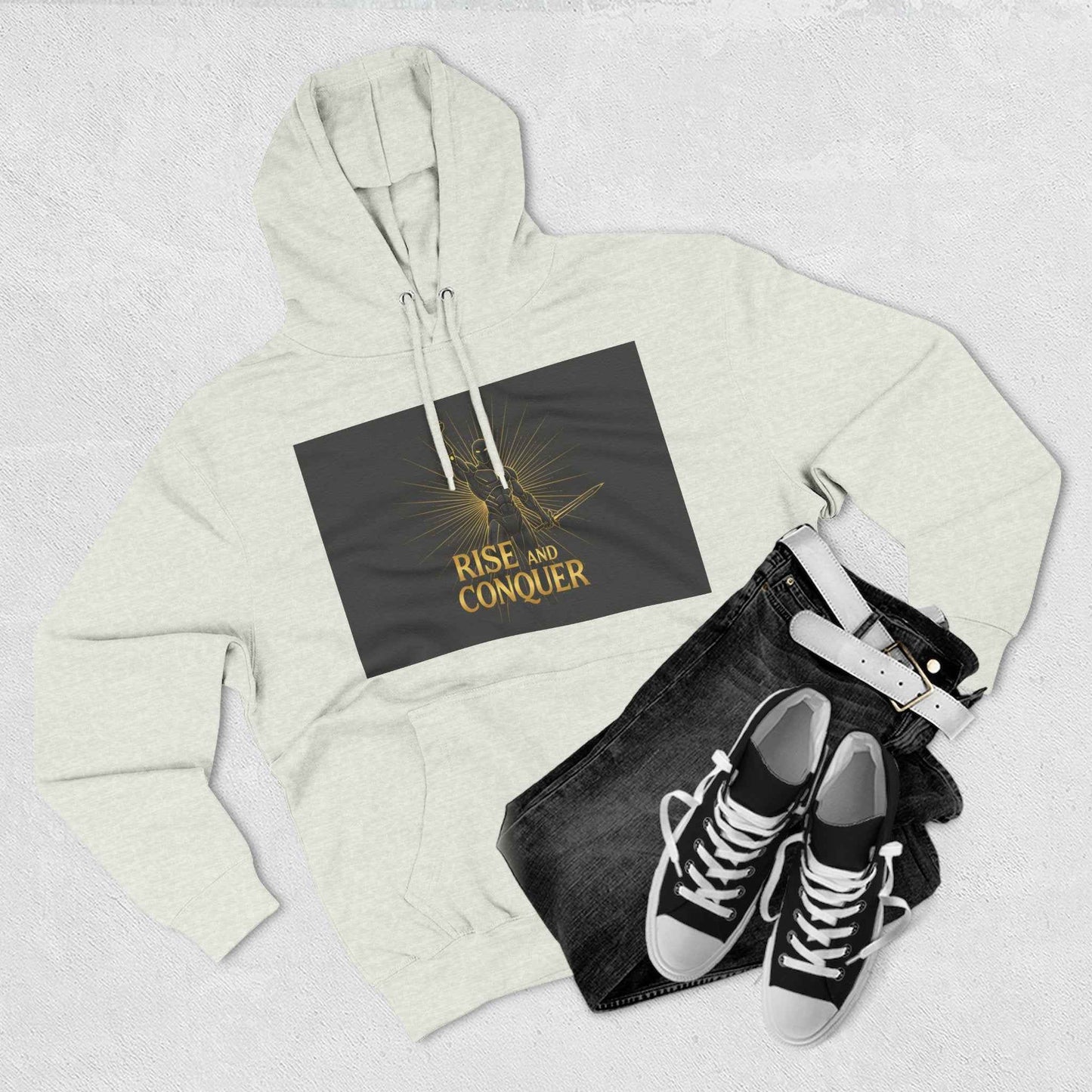Rise and Conquer Hoodie — Motivational Graphic Fleece Pullover