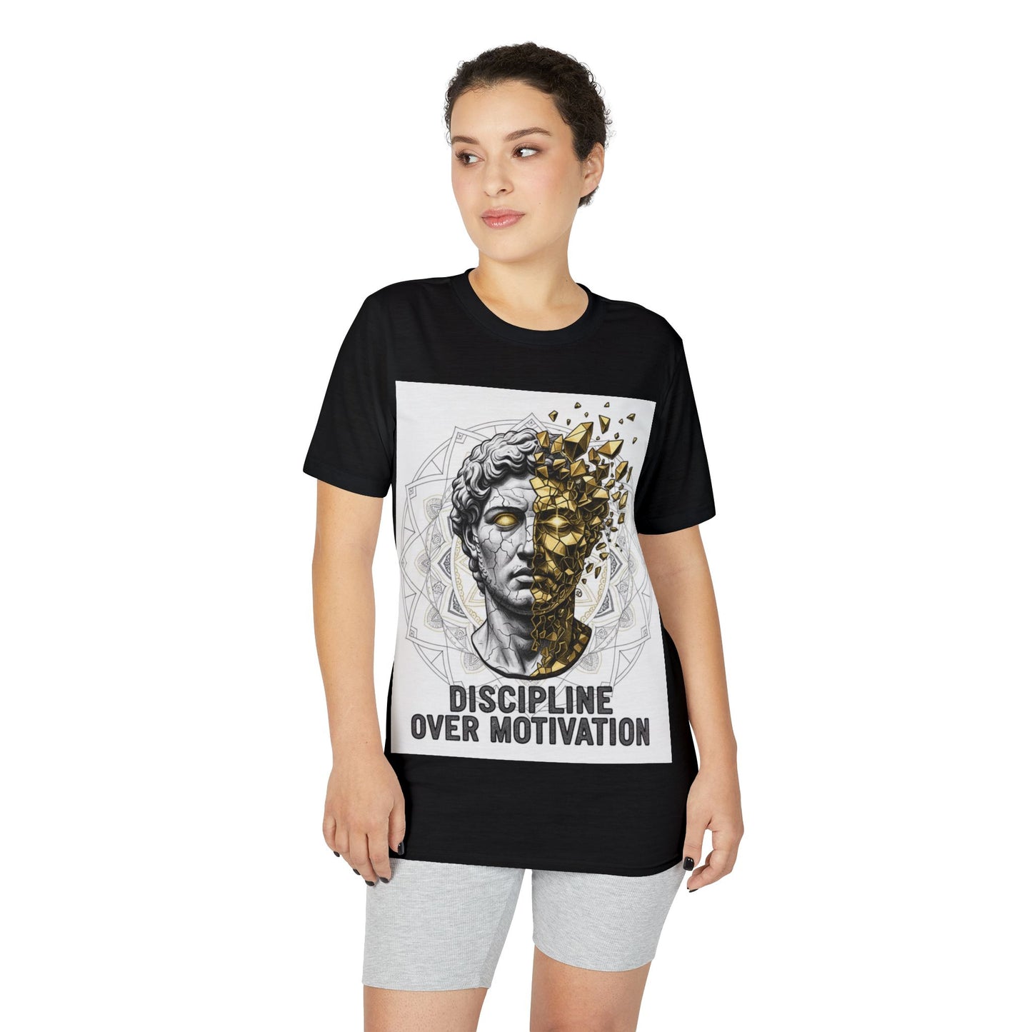 Discipline Over Motivation T-Shirt — Stoic Statue Fitness Tee