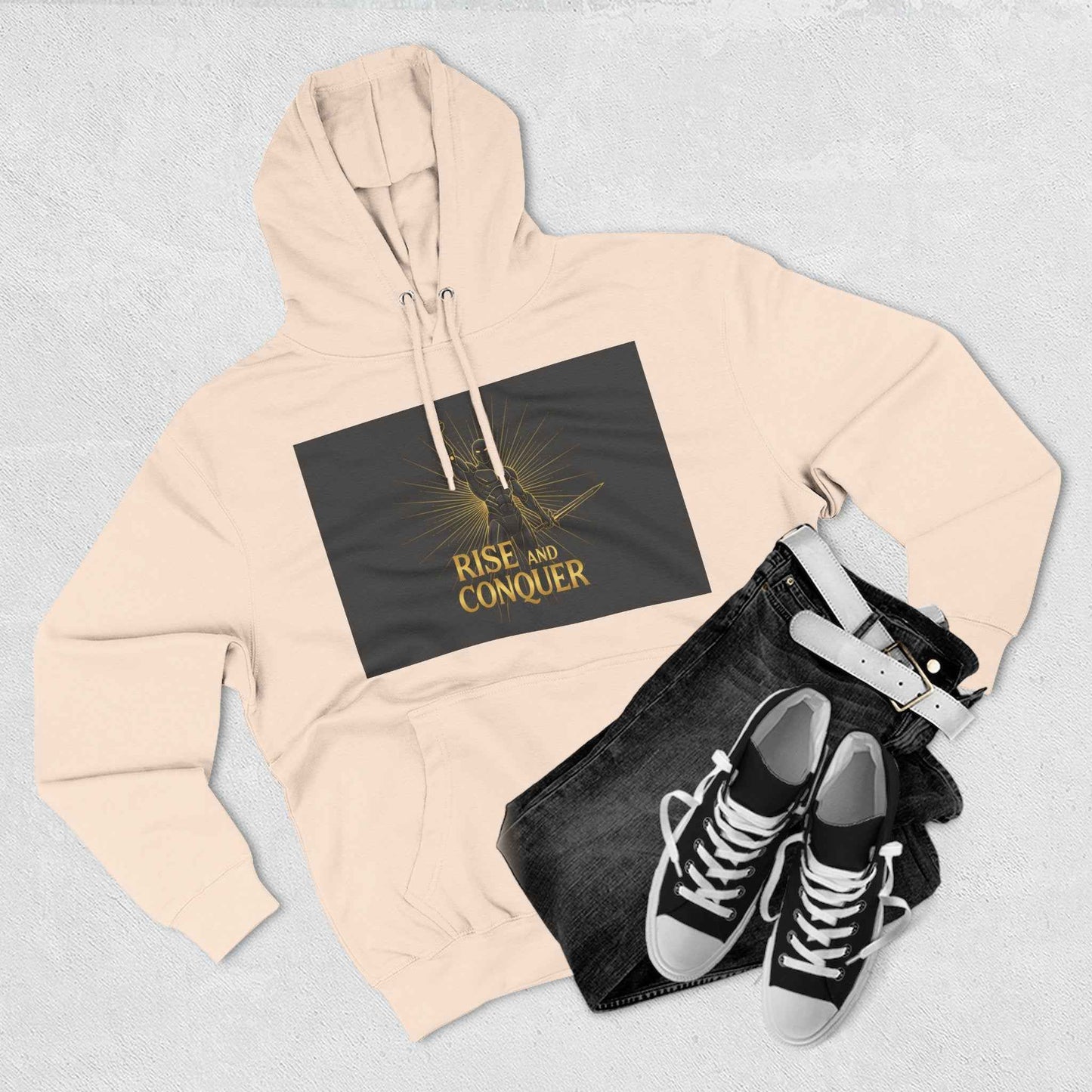Rise and Conquer Hoodie — Motivational Graphic Fleece Pullover