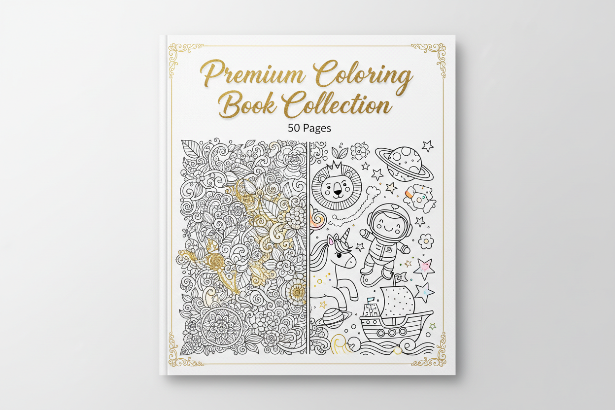 Premium Coloring Book Collection - 50 Pages for Adults & Children