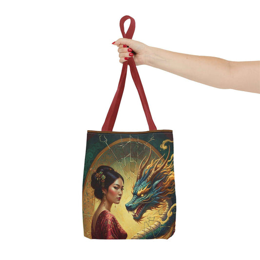 Asian Dragon Muse Tote Bag — Fantasy Art Dragon & Geisha Illustration AOP