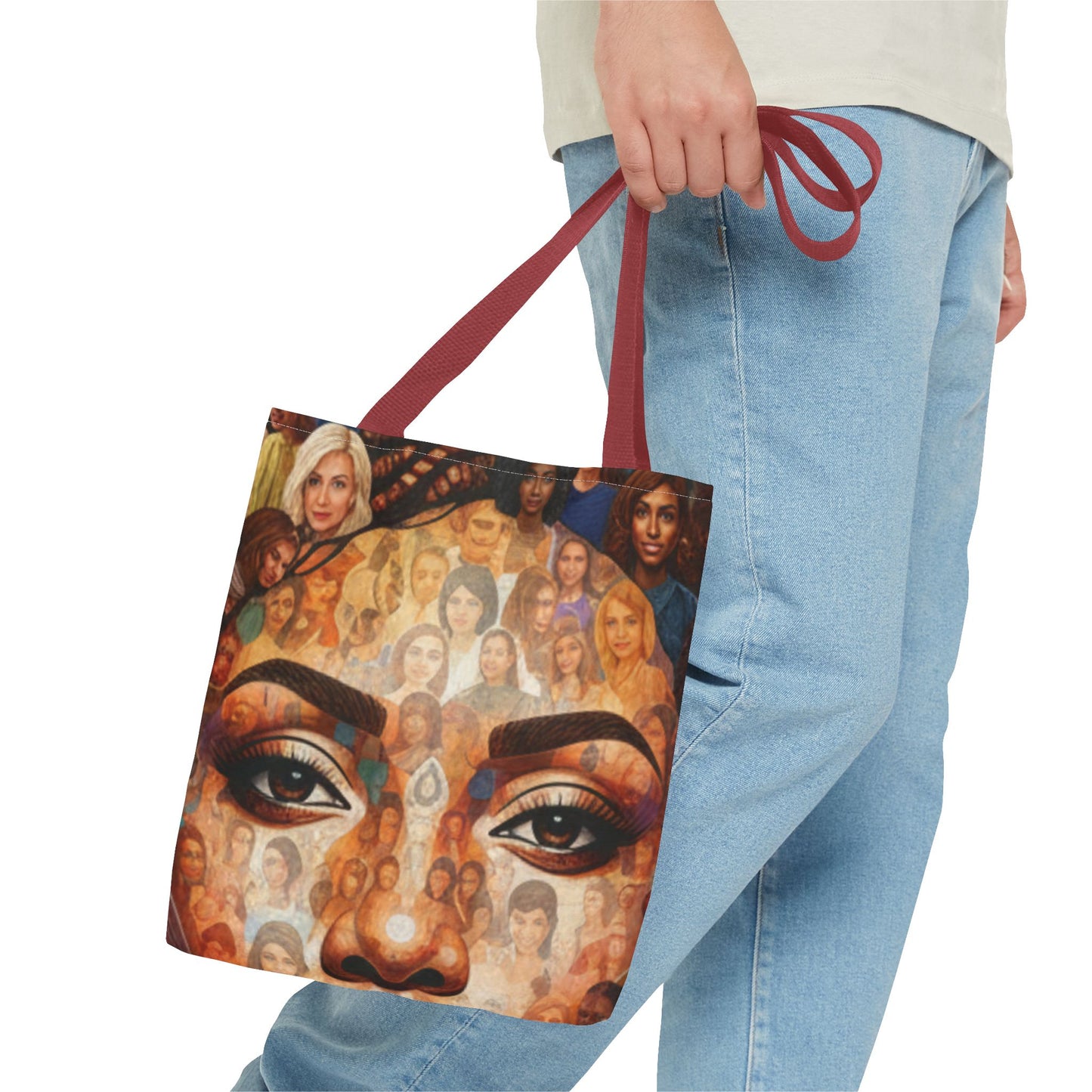Portrait Mosaic Tote Bag — Bold Eye & Face Collage All-Over Print