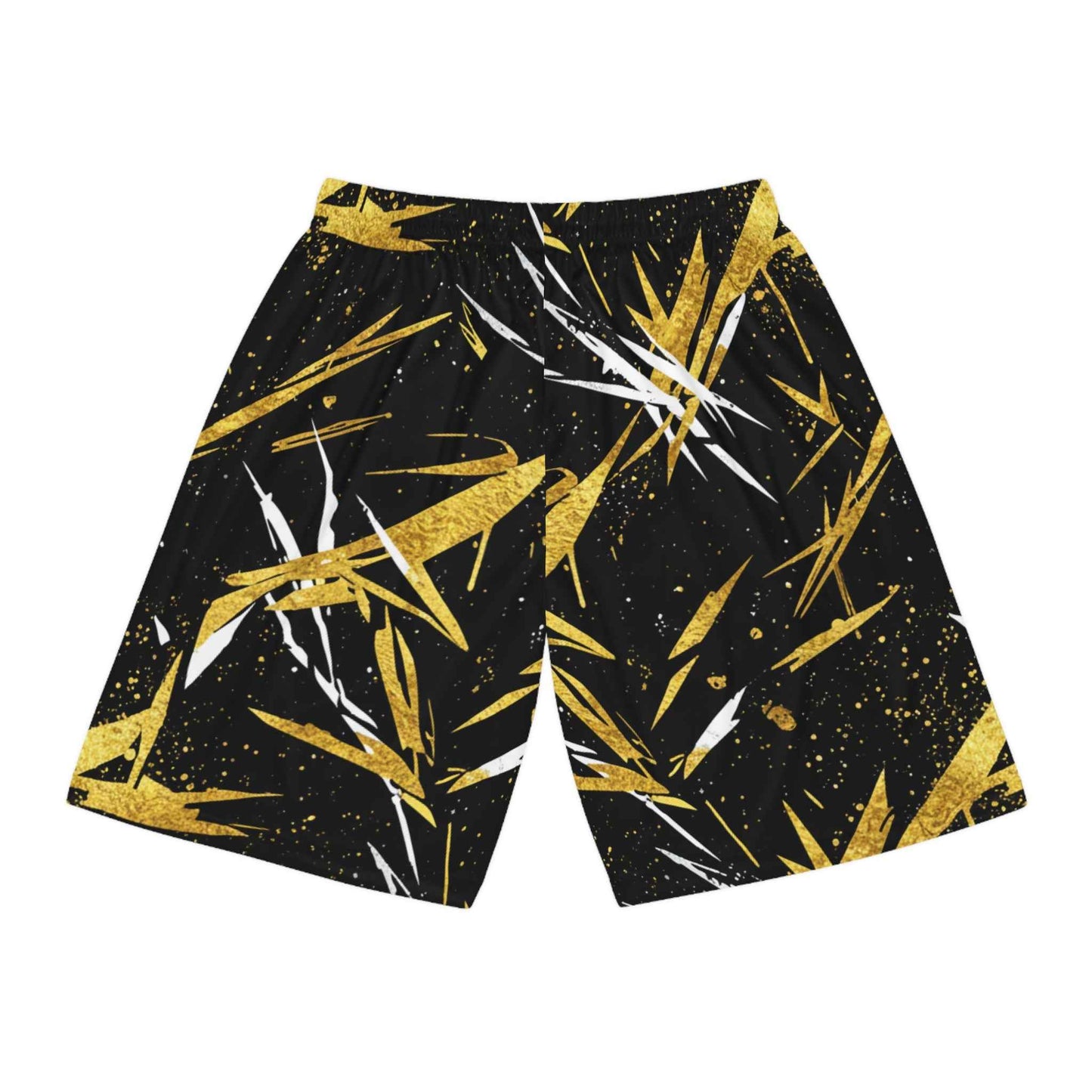 Graphic Basketball Shorts — Black & Gold Abstract Athletic Shorts