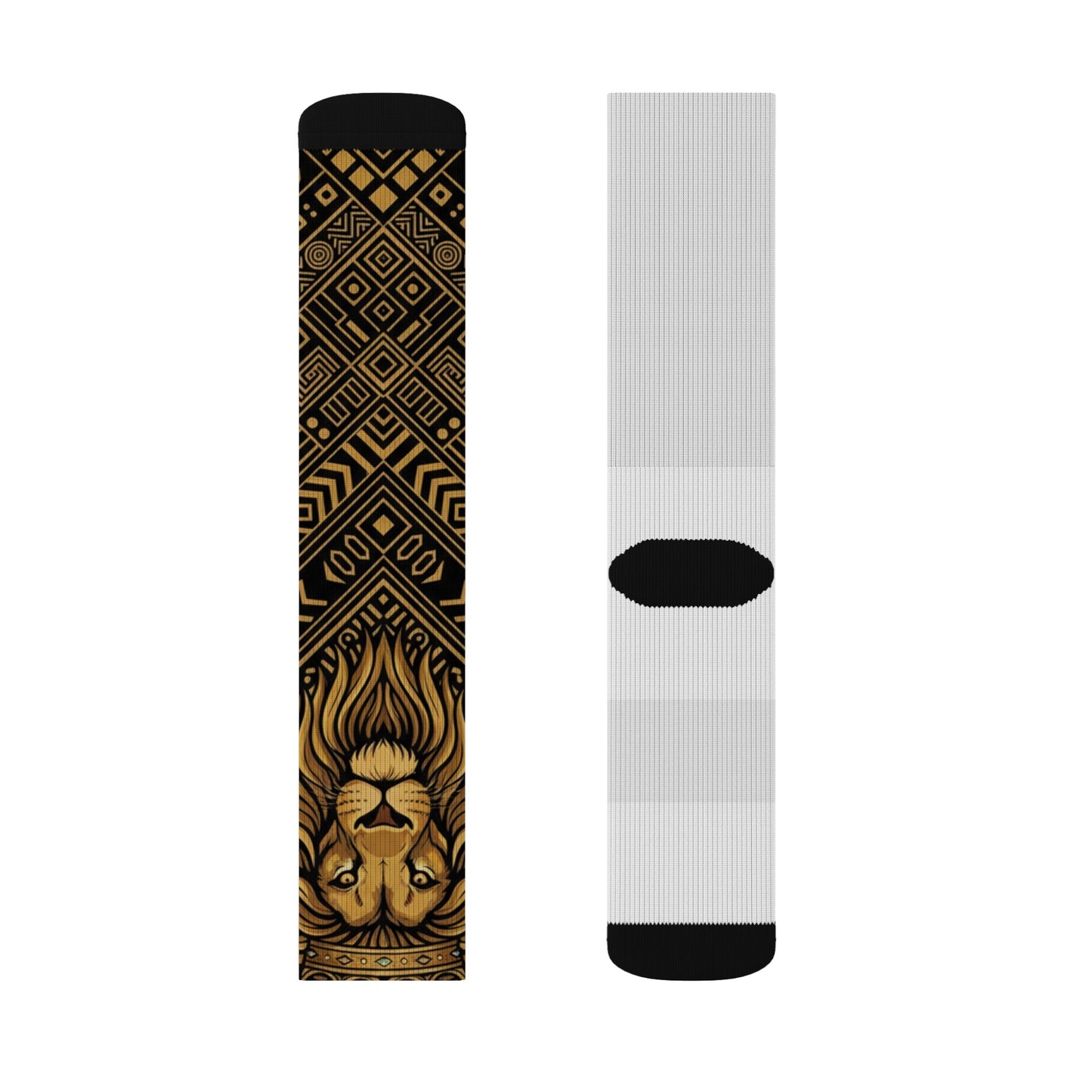 Regal Lion Pattern Sublimation Socks — Tribal Gold Crew Socks