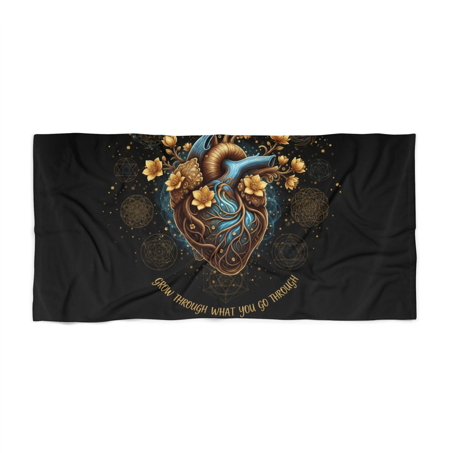 Anatomical Heart Beach Towel — "Grow Through What You Go Through" Inspirational Floral Design