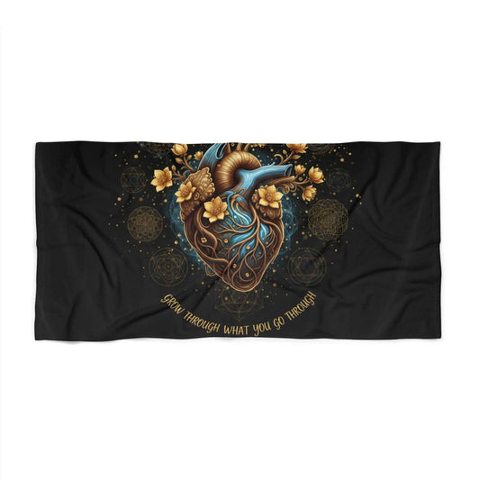 Anatomical Heart Beach Towel — "Grow Through What You Go Through" Inspirational Floral Design