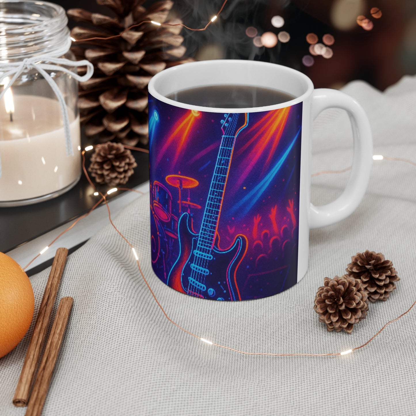 Electric Vibes Guitar Mug, Music Lover Gift, Concert Coffee Cup, Rock Star Memento, Band Merchandise, Unique Musician Present  Digital Art