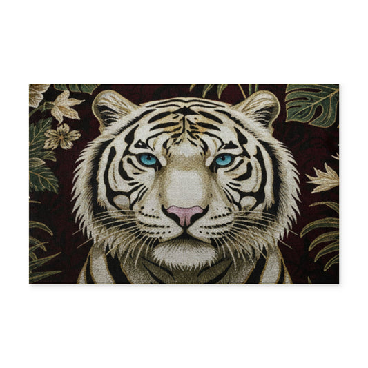 White Tiger Washable Rug — Indoor Accent Rug with Blue-Eyed Tiger Design