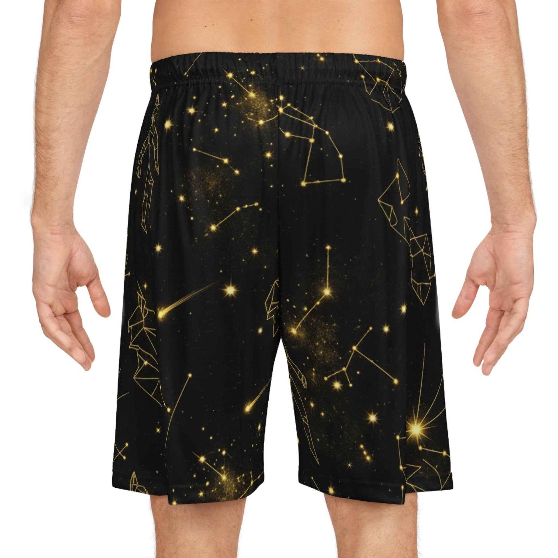 Constellation Galaxy Basketball Shorts — Gold Star Pattern Athletic Shorts
