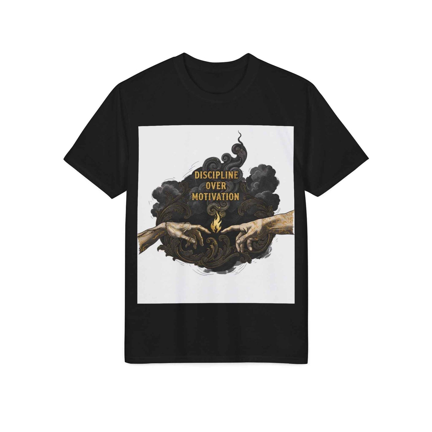 Discipline Over Motivation T-Shirt — Motivational Gym Tee with Artistic Hands Design