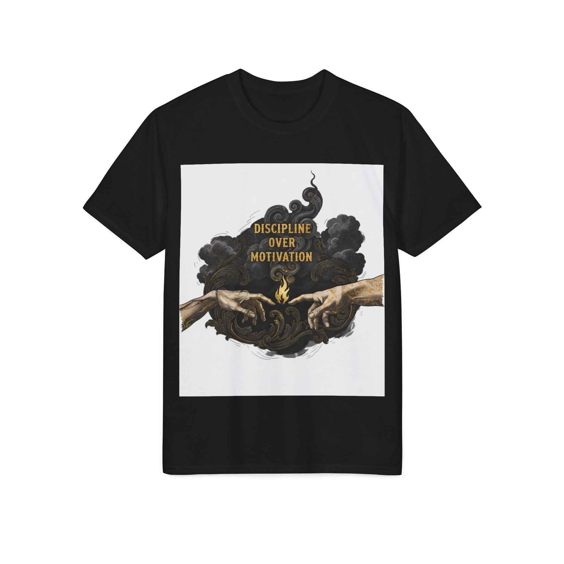 Discipline Over Motivation T-Shirt — Motivational Gym Tee with Artistic Hands Design