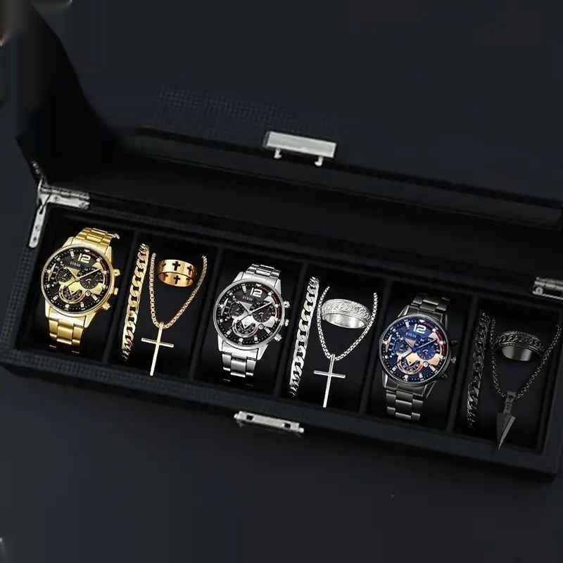 12-set Men's Watches  Fashionable Multi-color Assortment Of Quartz Men's Watches