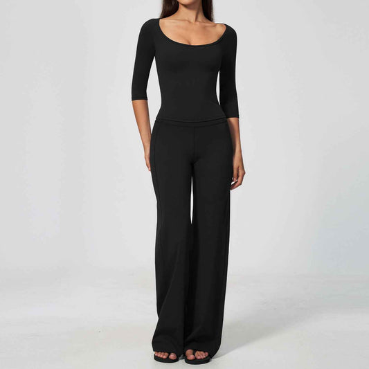 Elegant High-rise High-stretch Casual Set With Tummy-control And Butt-lifting Features