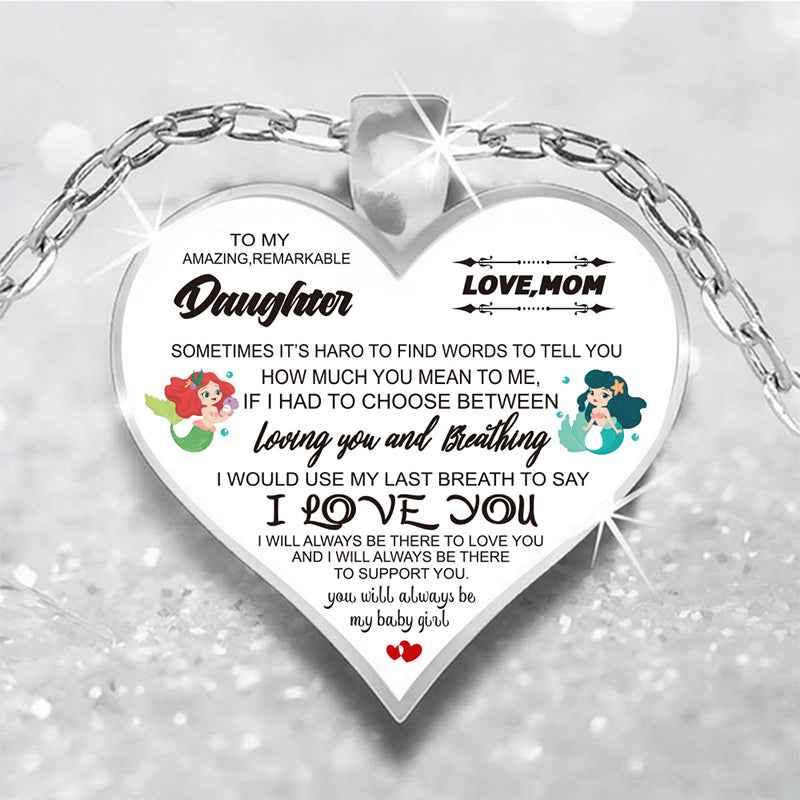 Cute Cartoon Unicorn Love Mom To My Daughter Inspirational Necklace For Girls