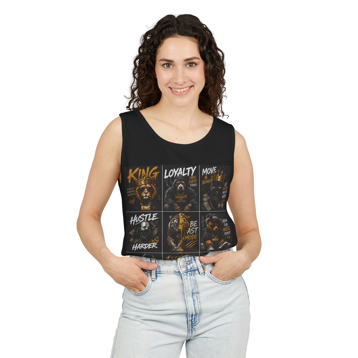 Motivational Graphic Tank Top — Lion 'King, Loyalty, Hustle' Inspirational Workout Tee