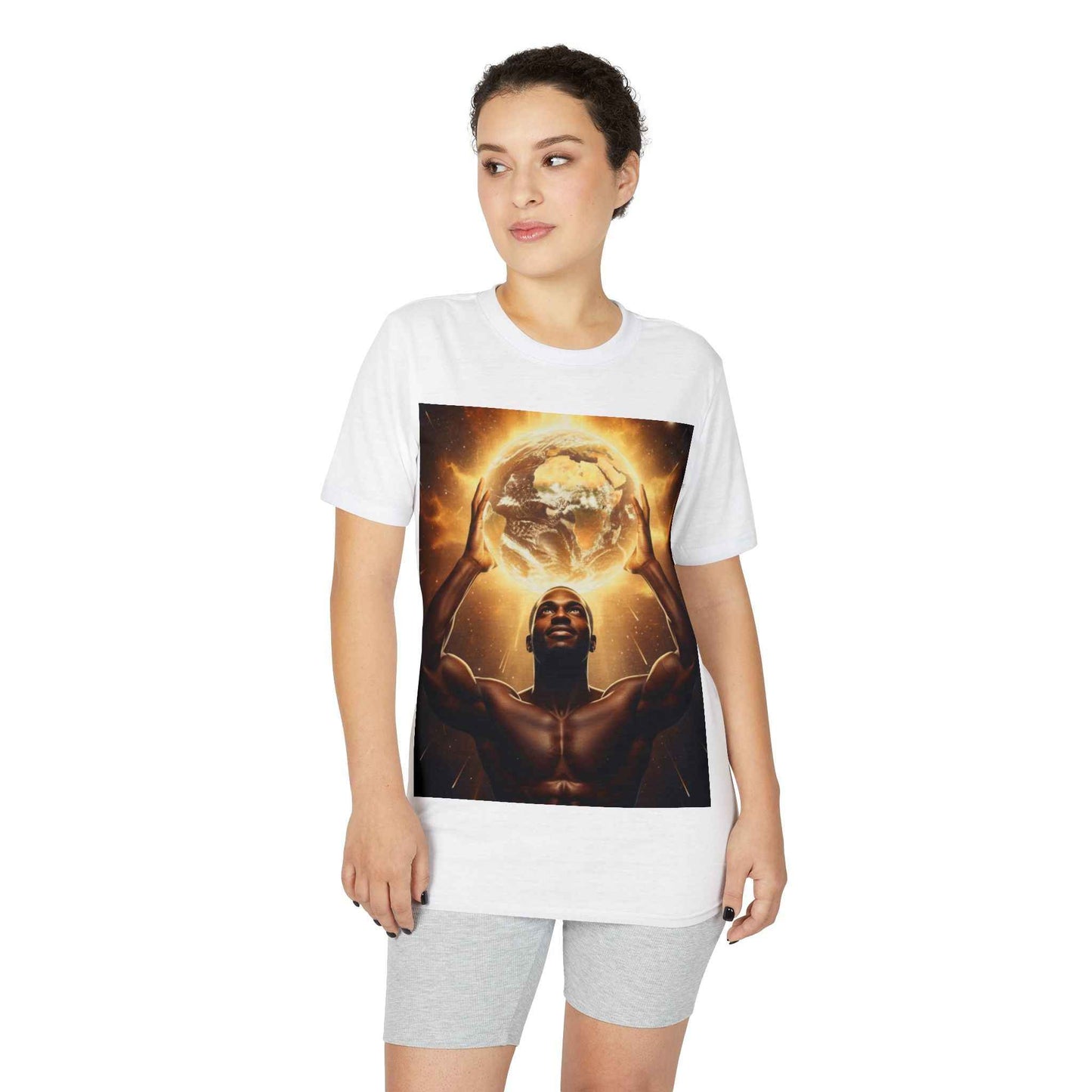 T-Shirt — Empowerment Artwork: Man Holding Glowing Earth Graphic Tee