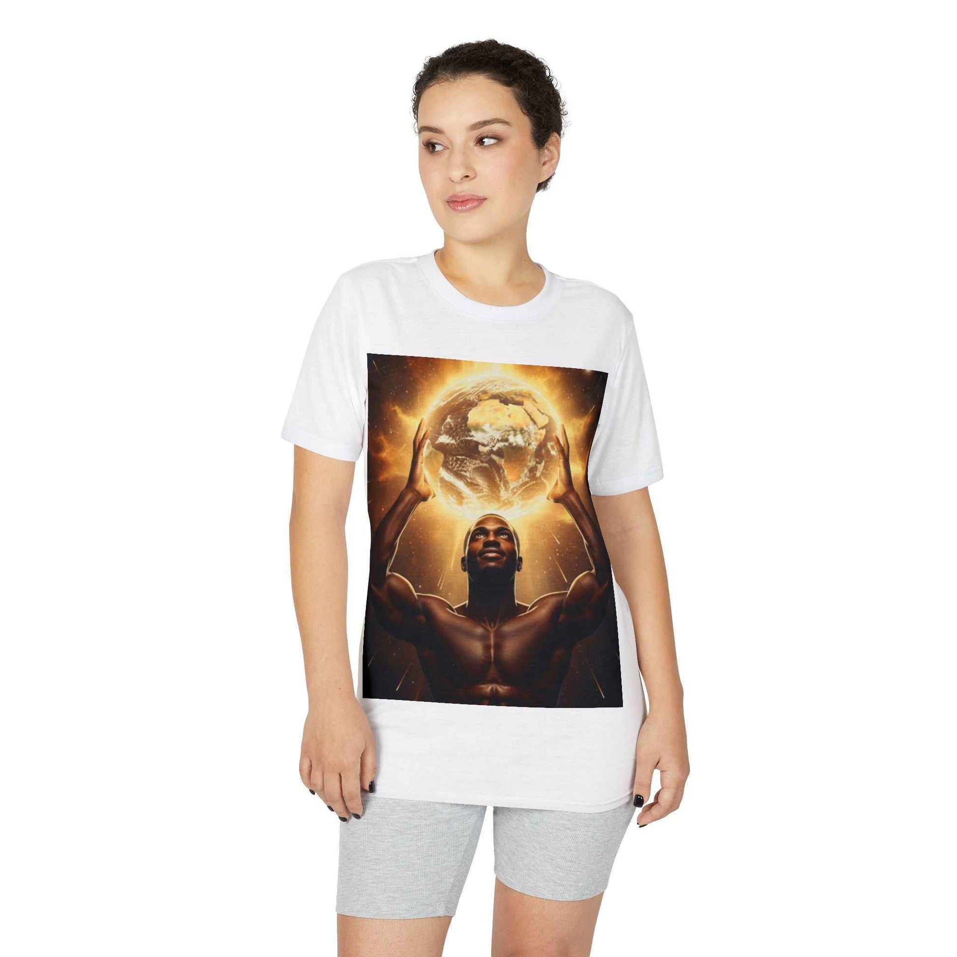 T-Shirt — Empowerment Artwork: Man Holding Glowing Earth Graphic Tee