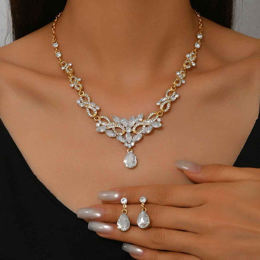 Bridal Rhinestone Necklace Earrings Two-Piece Set Wedding Necklace Jewelry Accessories Bridal Accessories Wholesale