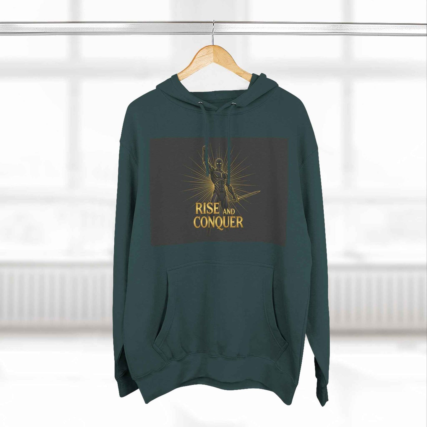 Rise and Conquer Hoodie — Motivational Graphic Fleece Pullover