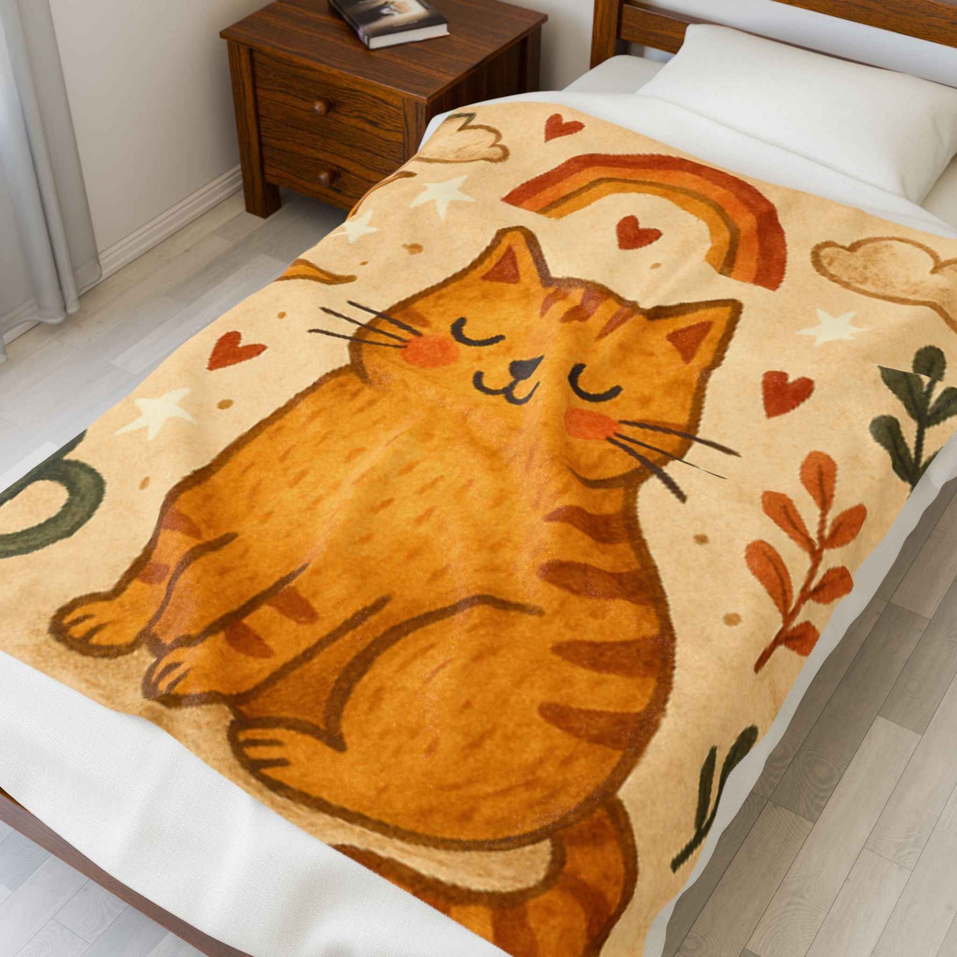 Cozy Cat-Themed Velveteen Plush Blanket - Perfect for Pet Lovers, Home Decor, Gift for Cat Owners, Comfortable Throw, Rainbow Design