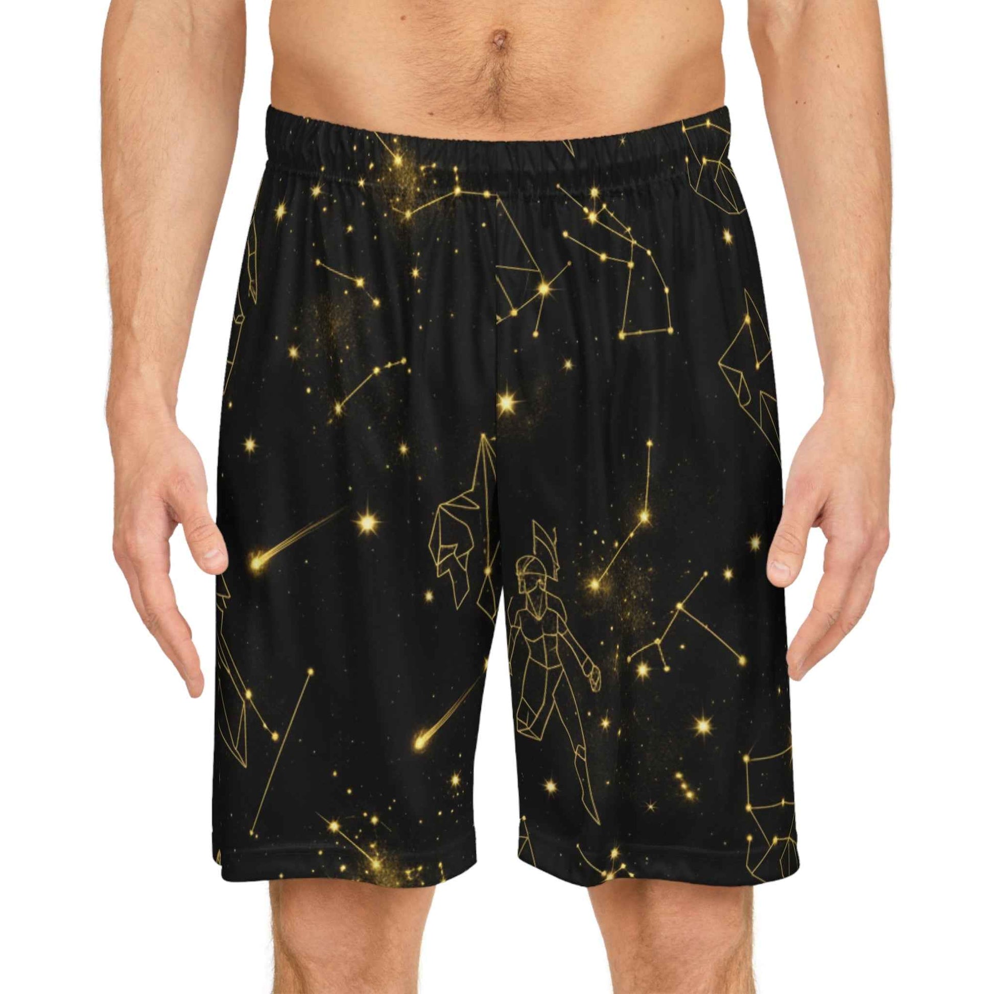 Constellation Galaxy Basketball Shorts — Gold Star Pattern Athletic Shorts