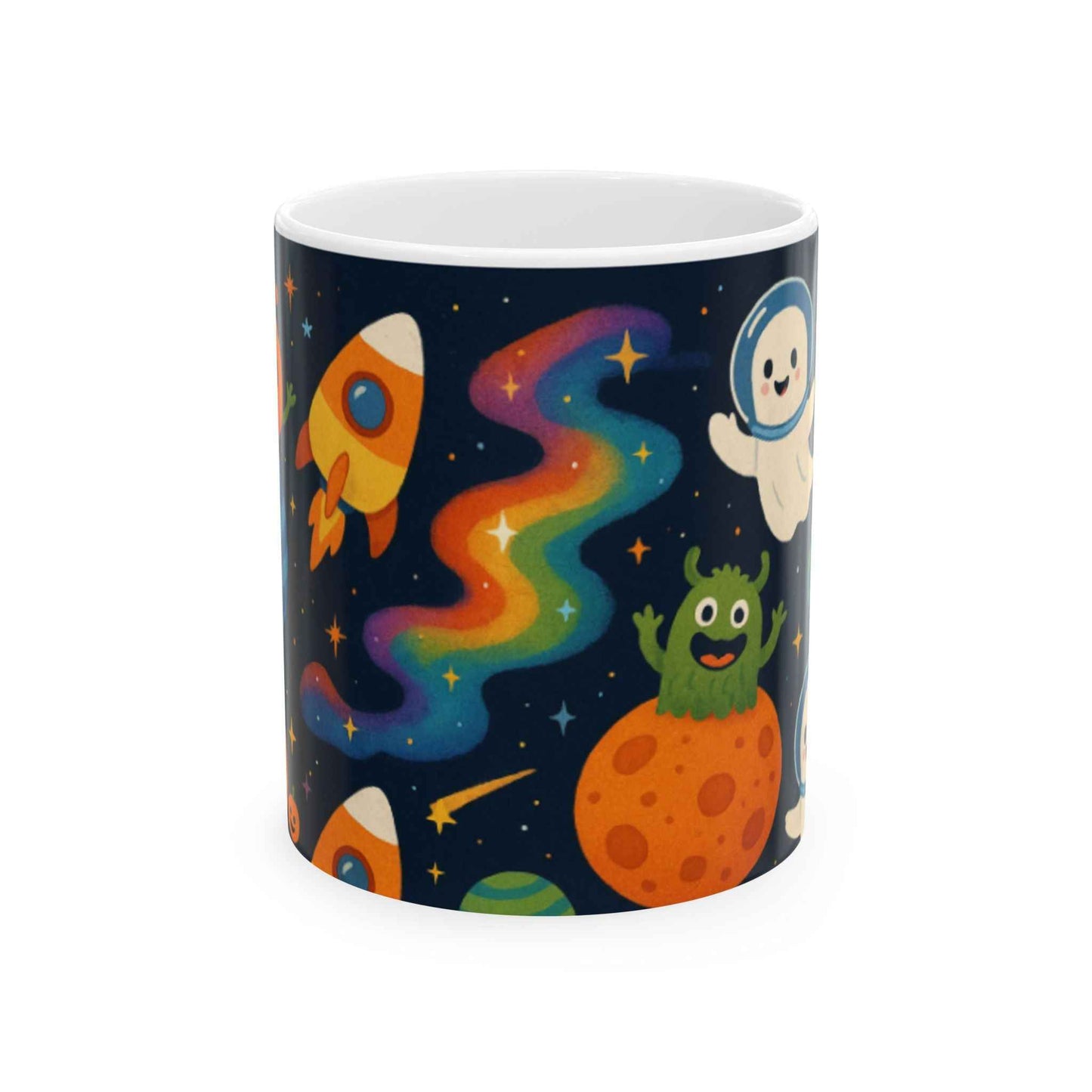 Cosmic Adventure Ceramic Mug - Space Theme, Rocketship Design, Perfect for Coffee Lovers, Kids Room Decor, Gift for Astronaut Enthusiasts