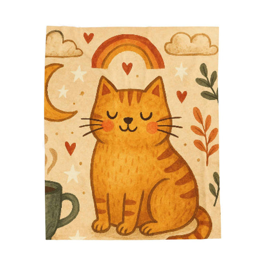 Cozy Cat-Themed Velveteen Plush Blanket - Perfect for Pet Lovers, Home Decor, Gift for Cat Owners, Comfortable Throw, Rainbow Design