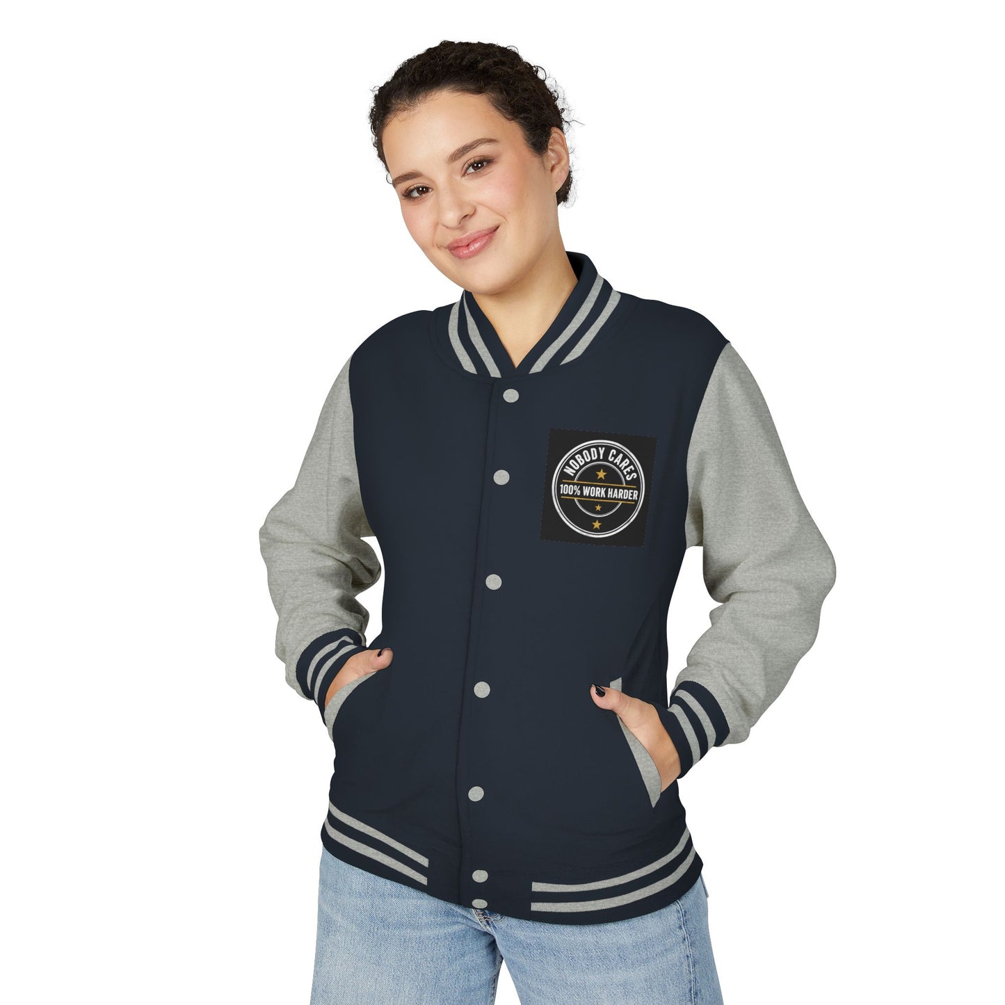 Letterman Jacket — "Nobody Cares, 100% Work Harder" Motivational Varsity Coat