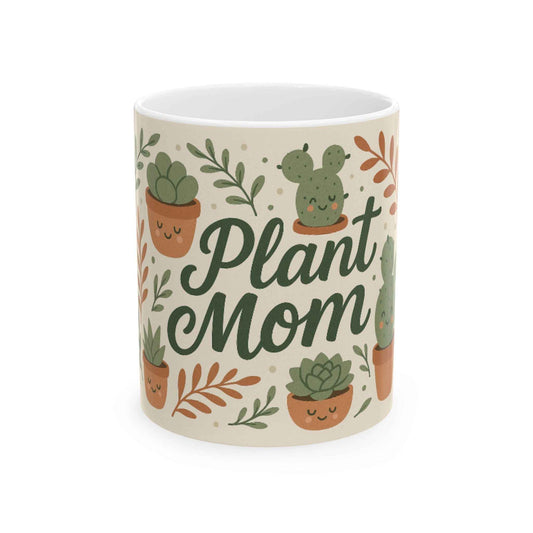 Plant Mom Ceramic Mug - Cute Succulent Gift for Plant Lovers, Coffee or Tea Cup, Mother's Day, Housewarming, Gardening Gifts