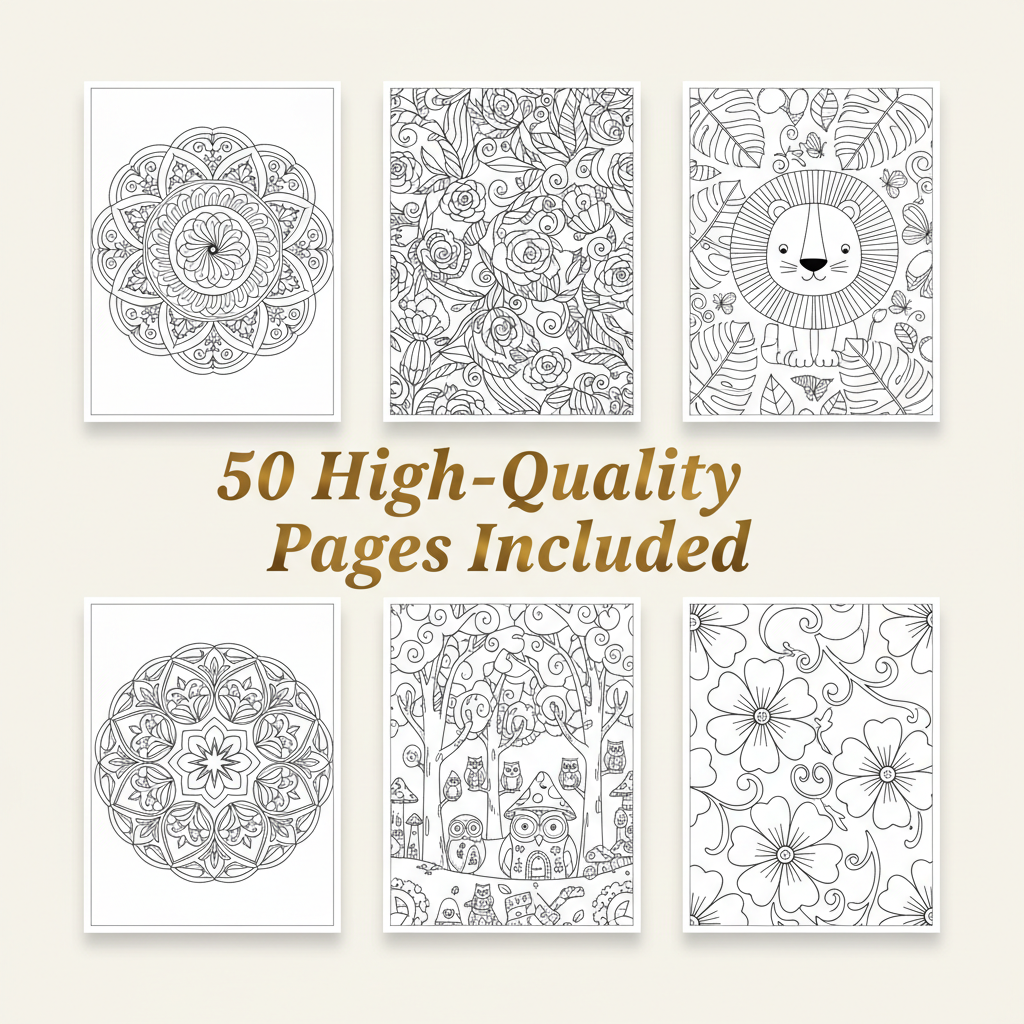 Premium Coloring Book Collection - 50 Pages for Adults & Children