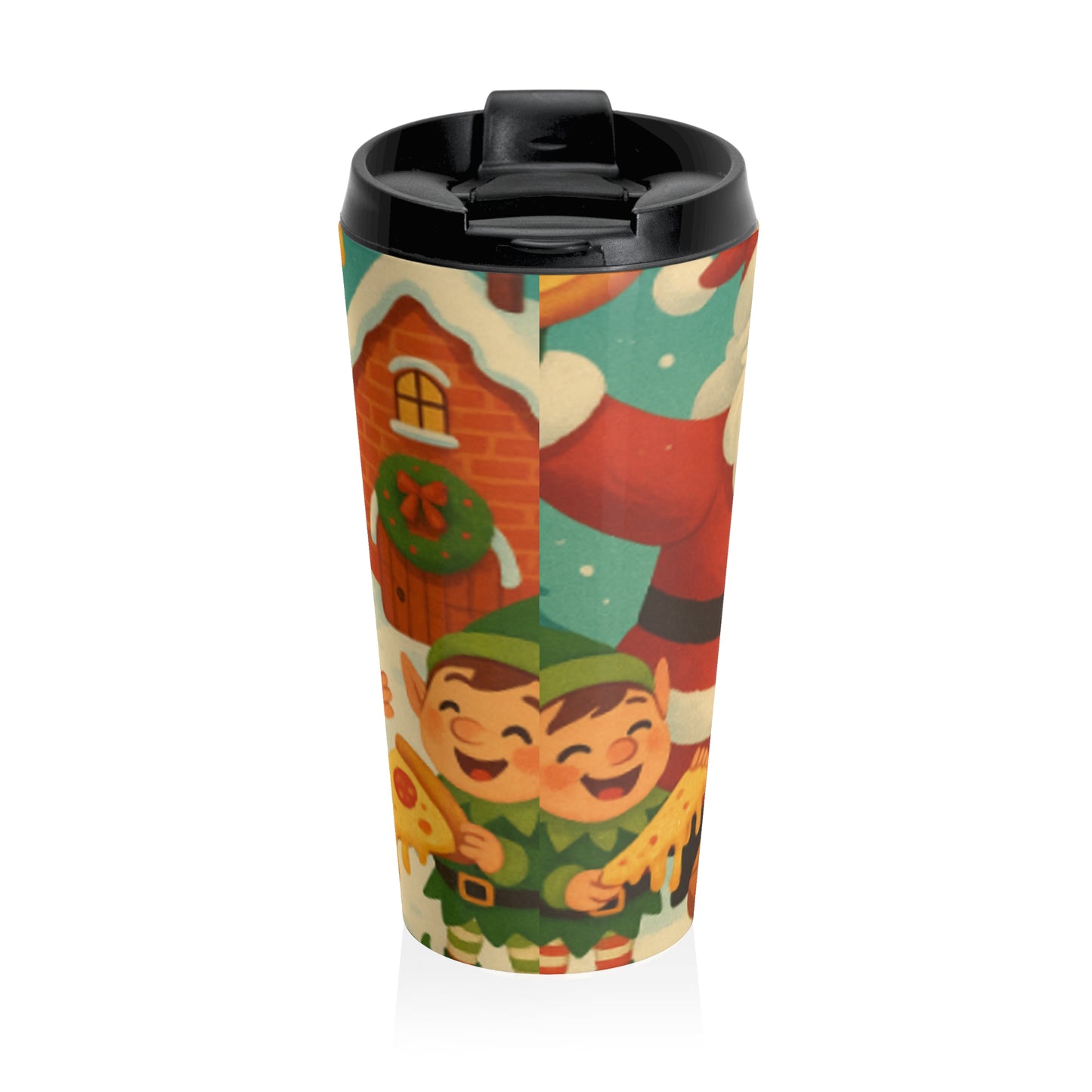 Festive Stainless Steel Travel Mug with Santa and Elves | Holiday Gift, Christmas Travel Cup, Coffee Lover's Mug, Cute Winter Accessory