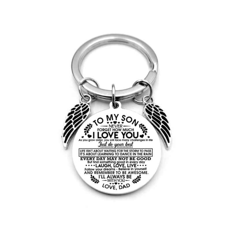 Angel Wings Heart To My Son Inspirational Keychain