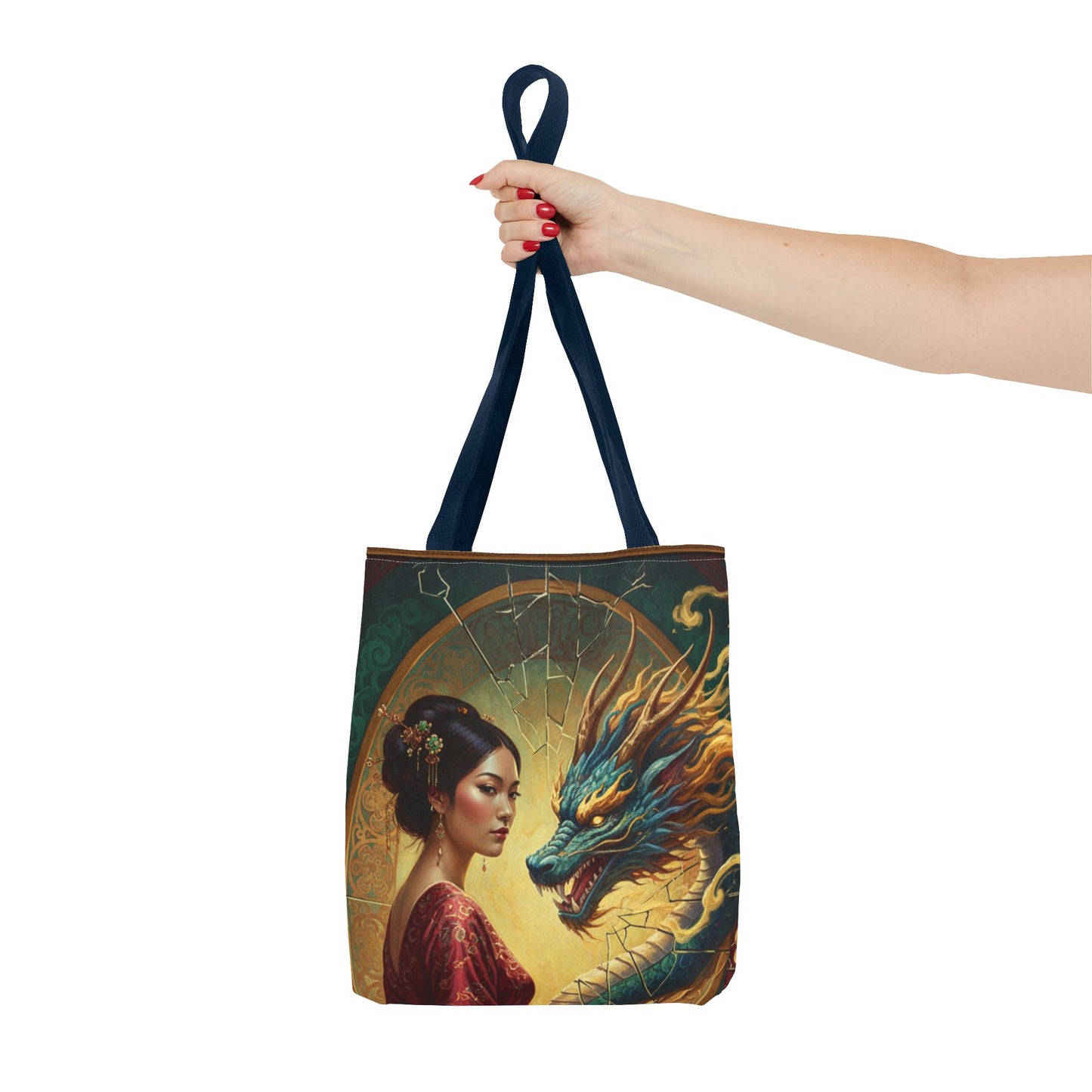 Asian Dragon Muse Tote Bag — Fantasy Art Dragon & Geisha Illustration AOP