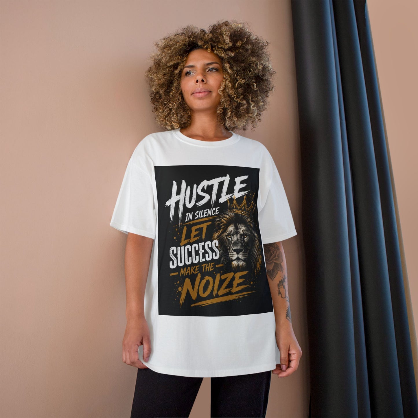 Hustle in Silence Lion T-Shirt — Let Success Make the Noise Motivational Tee