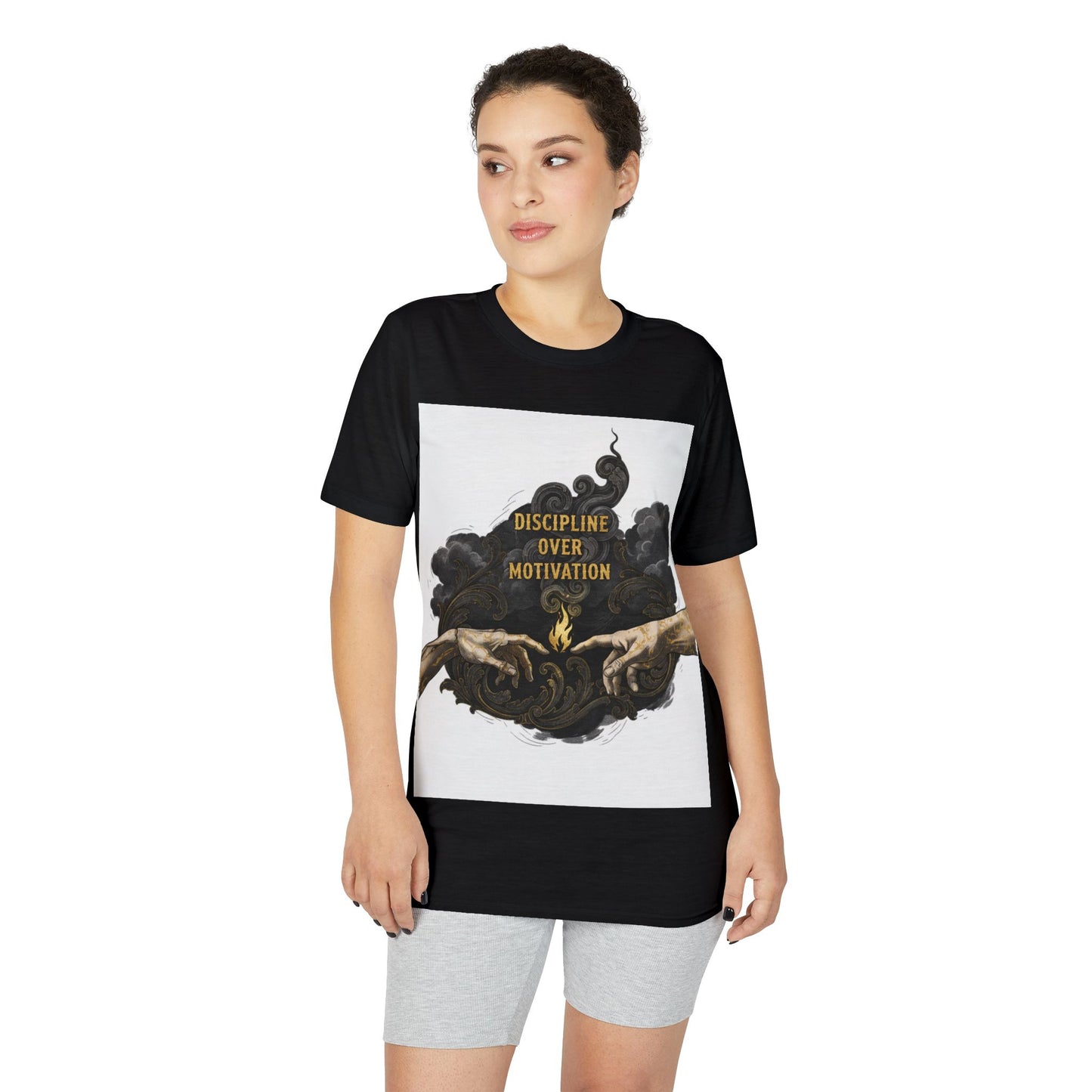 Discipline Over Motivation T-Shirt — Motivational Gym Tee with Artistic Hands Design