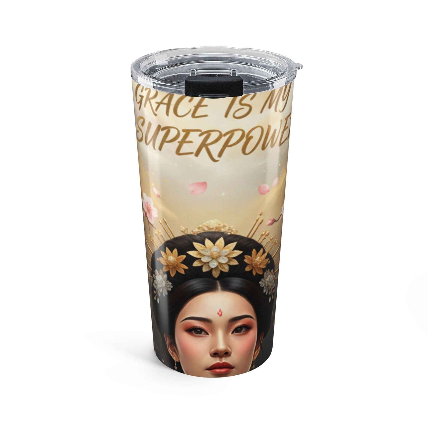 20oz Tumbler — "Grace Is My Superpower" Floral Asian Goddess Travel Mug