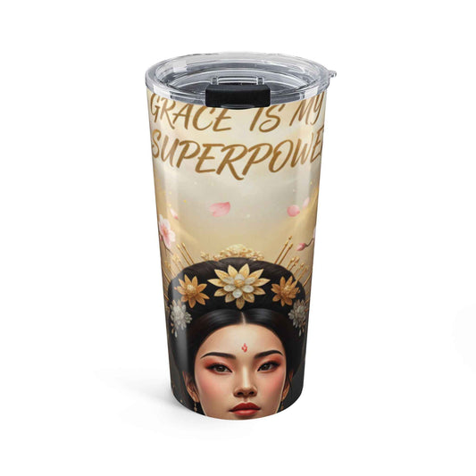 20oz Tumbler — "Grace Is My Superpower" Floral Asian Goddess Travel Mug