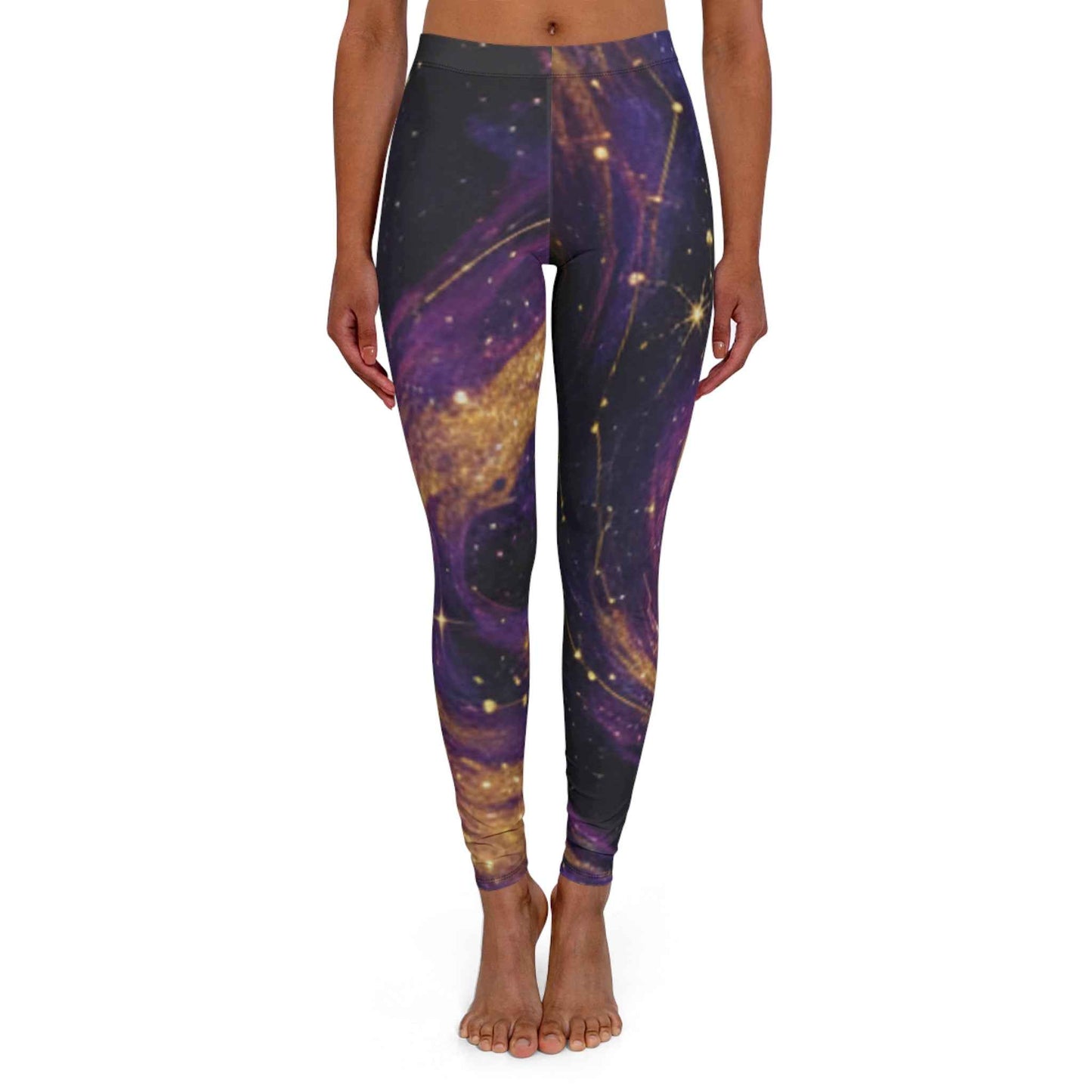 Galaxy Swirl Leggings — Purple & Gold Marble Activewear