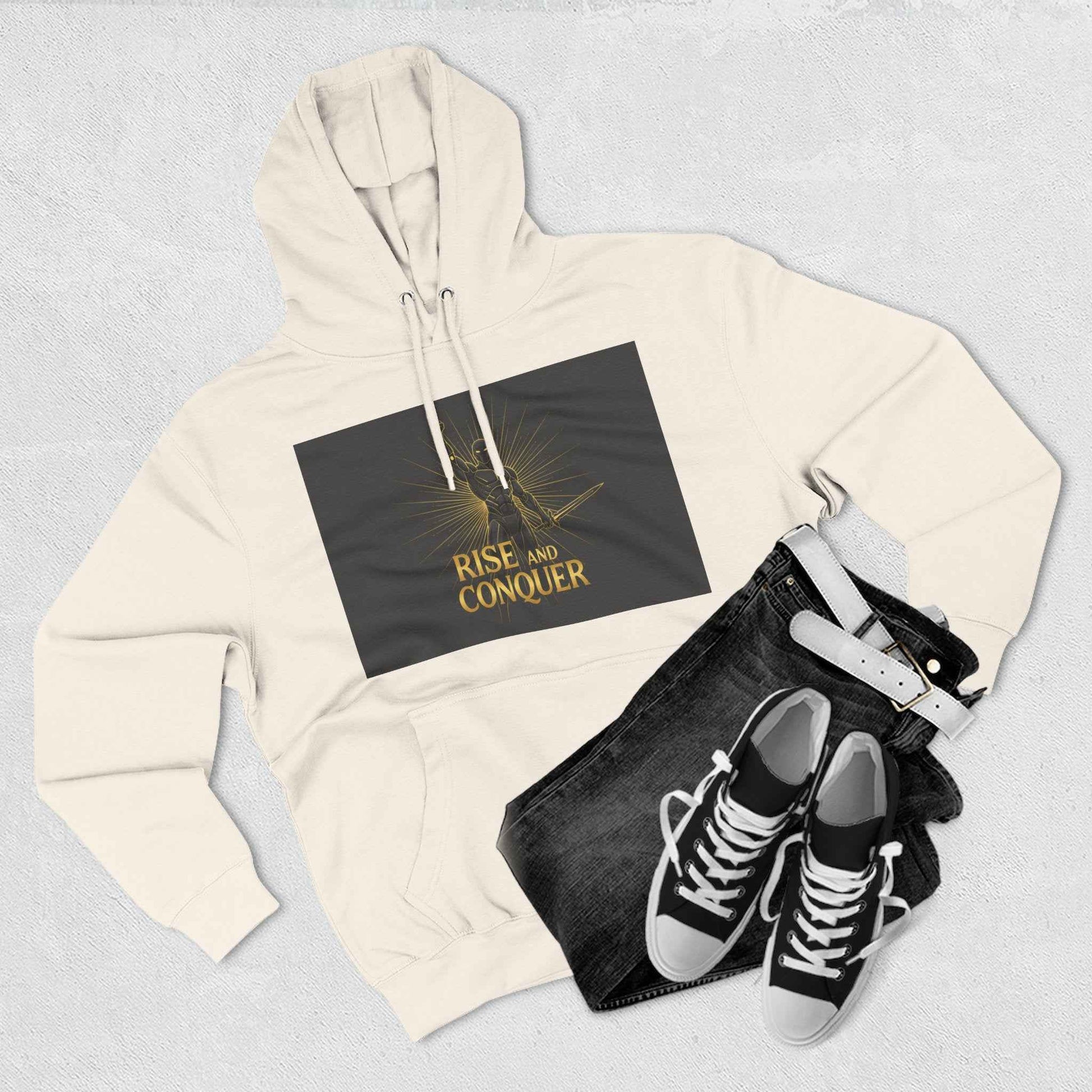 Rise and Conquer Hoodie — Motivational Graphic Fleece Pullover