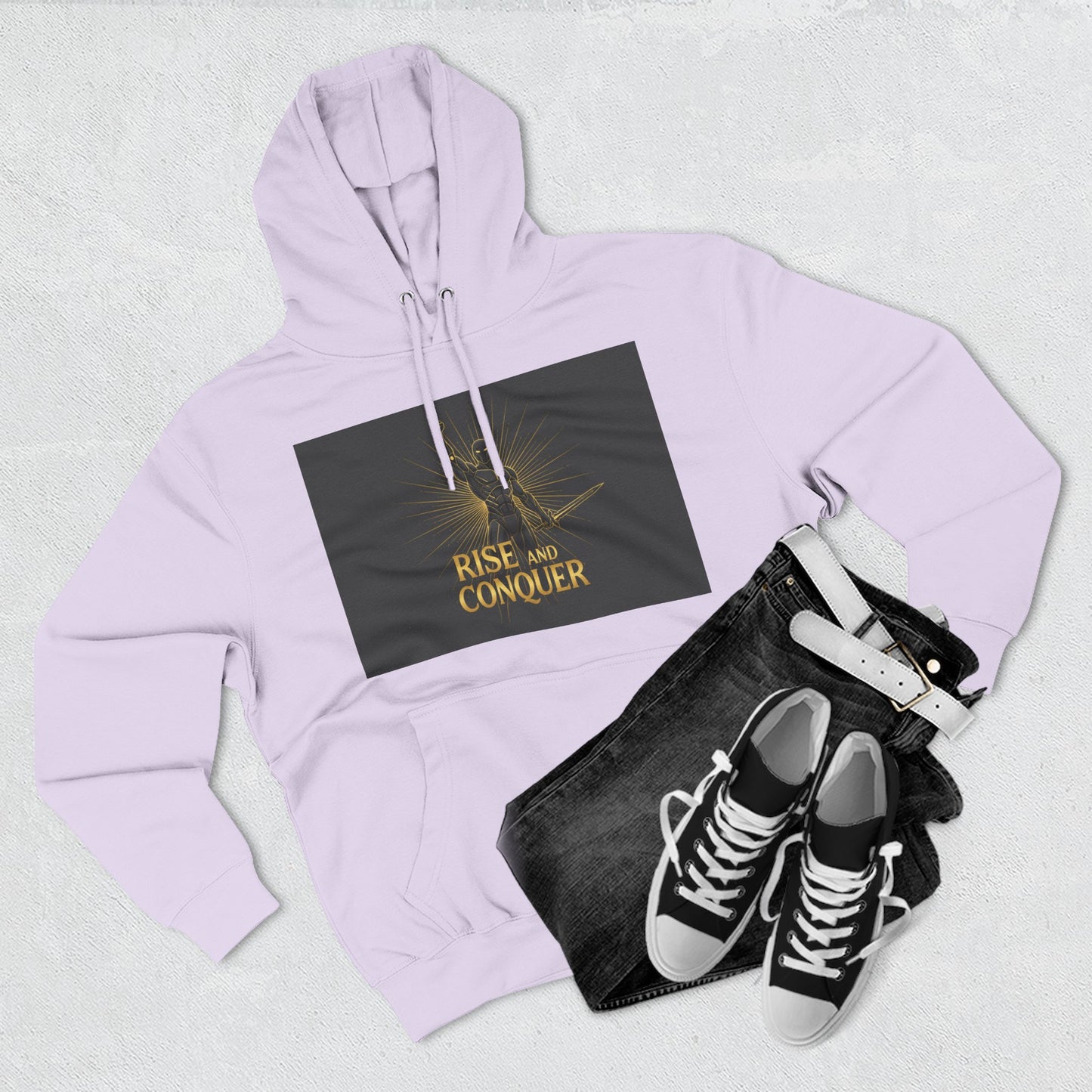Rise and Conquer Hoodie — Motivational Graphic Fleece Pullover