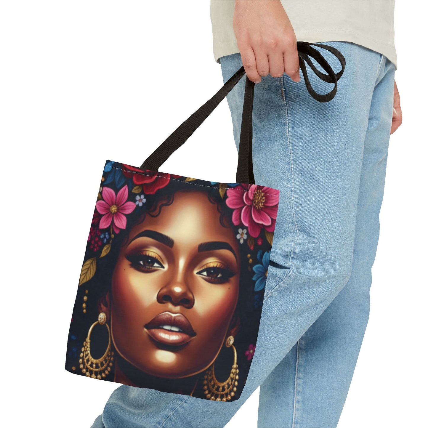 Afro Goddess Floral Tote Bag — Vibrant All-Over Print Shoulder Tote