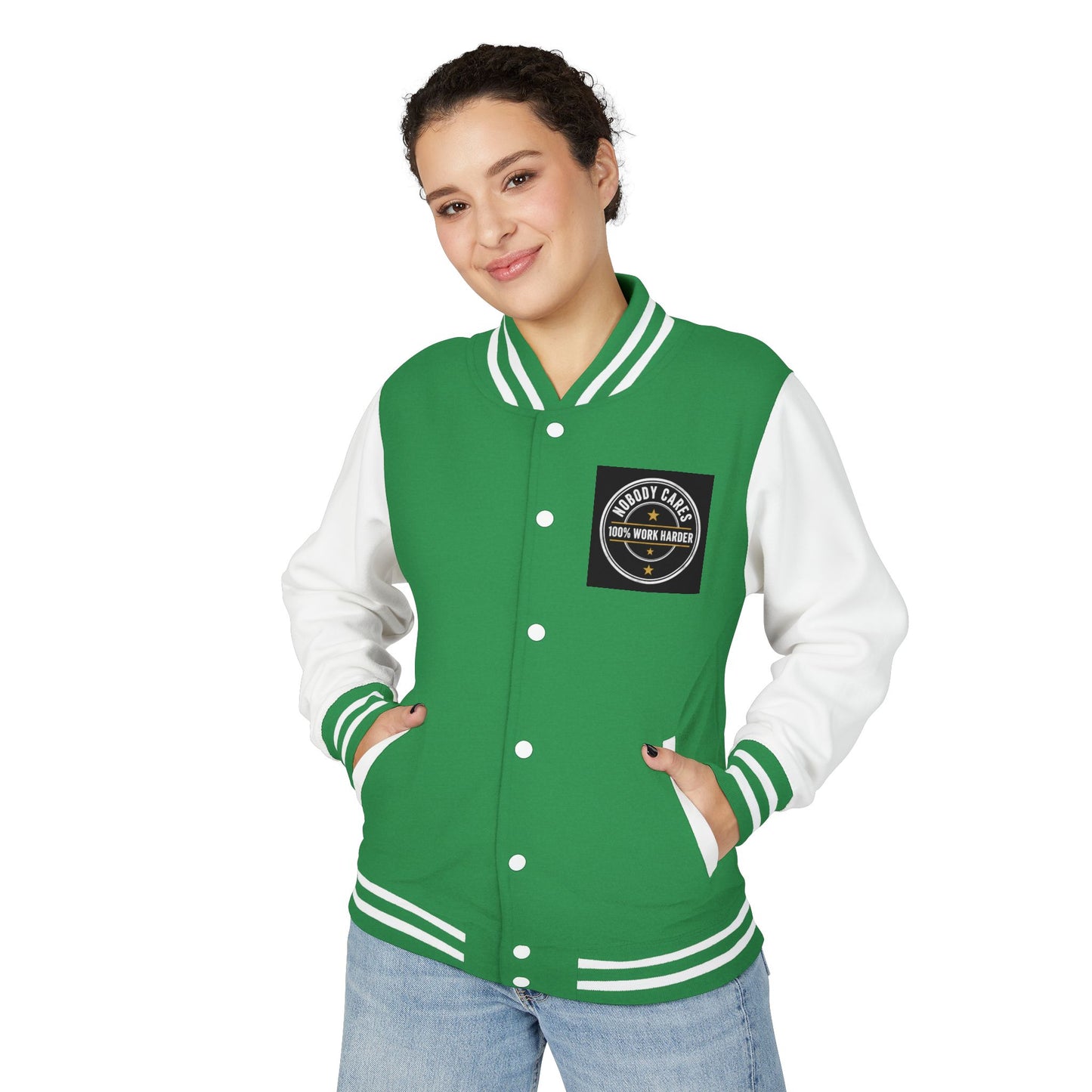 Letterman Jacket — "Nobody Cares, 100% Work Harder" Motivational Varsity Coat